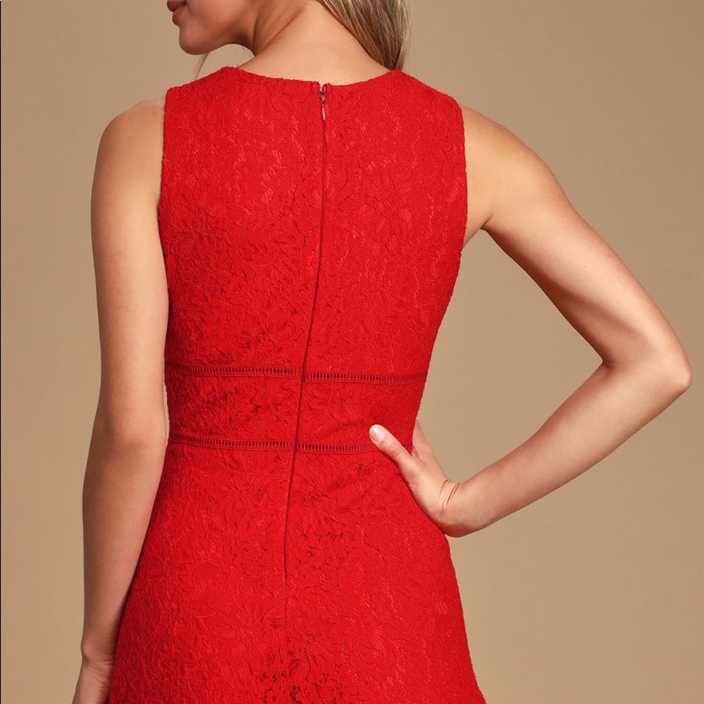 SOLD Lulus Fluttering Hearts Red Lace V-Neck Dress - Picture 5 of 9
